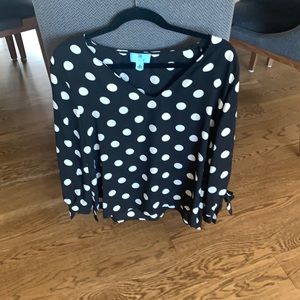 CeCe CXL Black & White Polkadot Top